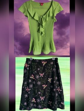 🌸Ultimate Y2K Set-Semisheer Ruffle Tank And Embroidered Butterfly Skirt🌸